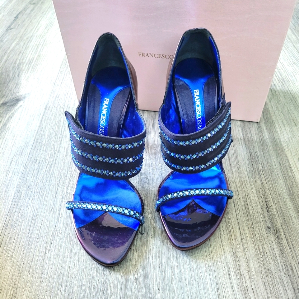 Francesco Sacco Blue Crystal Rhinestone Sandal